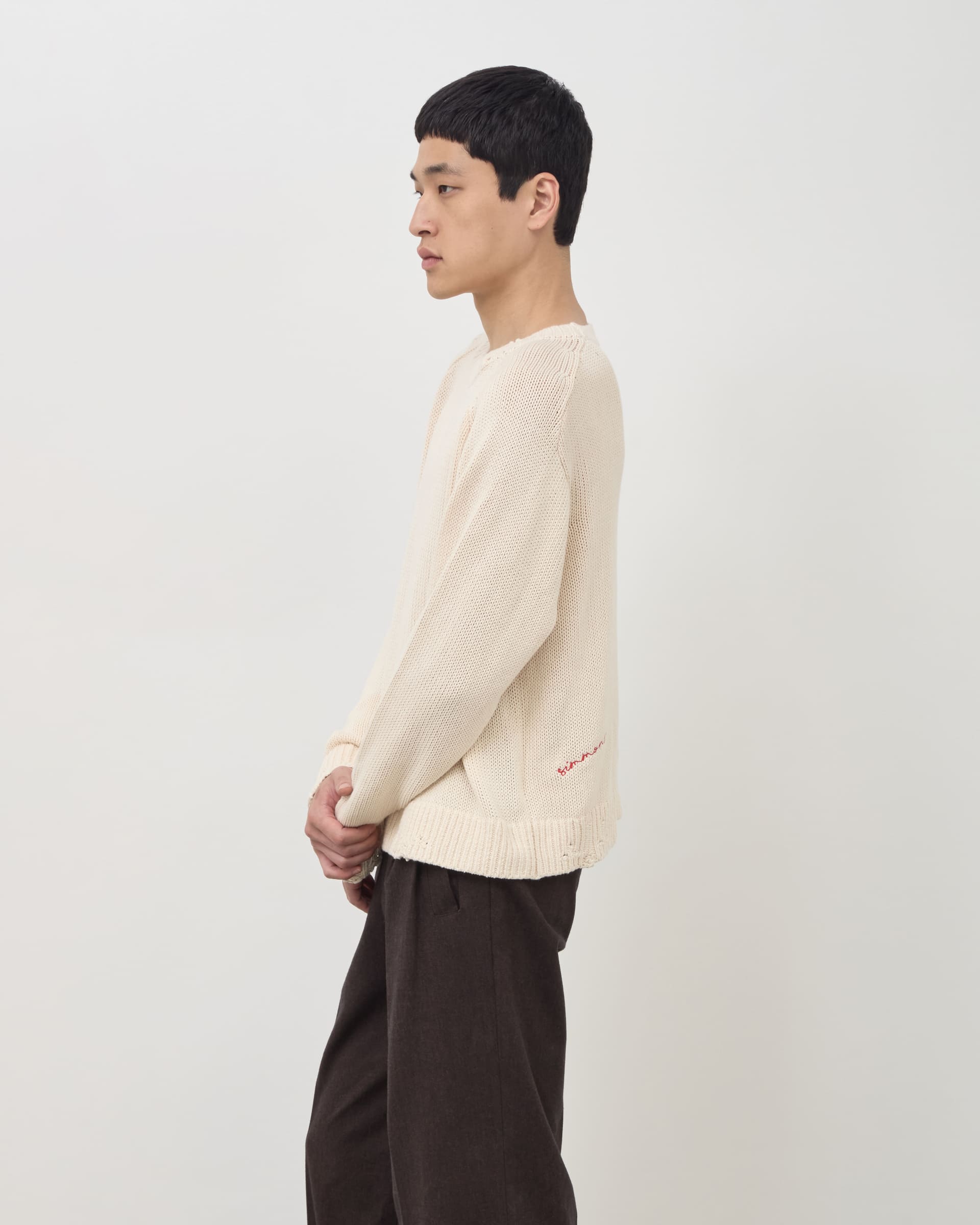 Distressed Cotton Knit Jumper - Cream - Ảnh 5