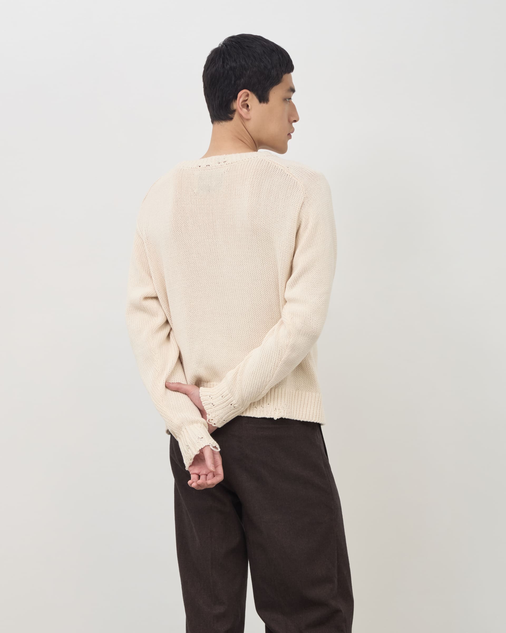 Distressed Cotton Knit Jumper - Cream - Ảnh 6