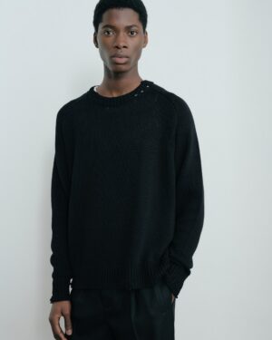 Alternative view of Distressed Cotton Knit Jumper - Black