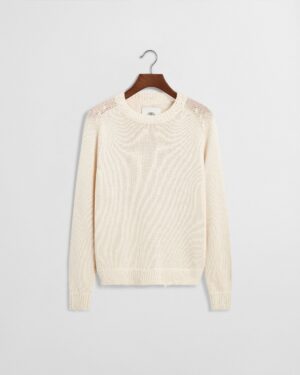 Distressed Cotton Knit Jumper - Cream