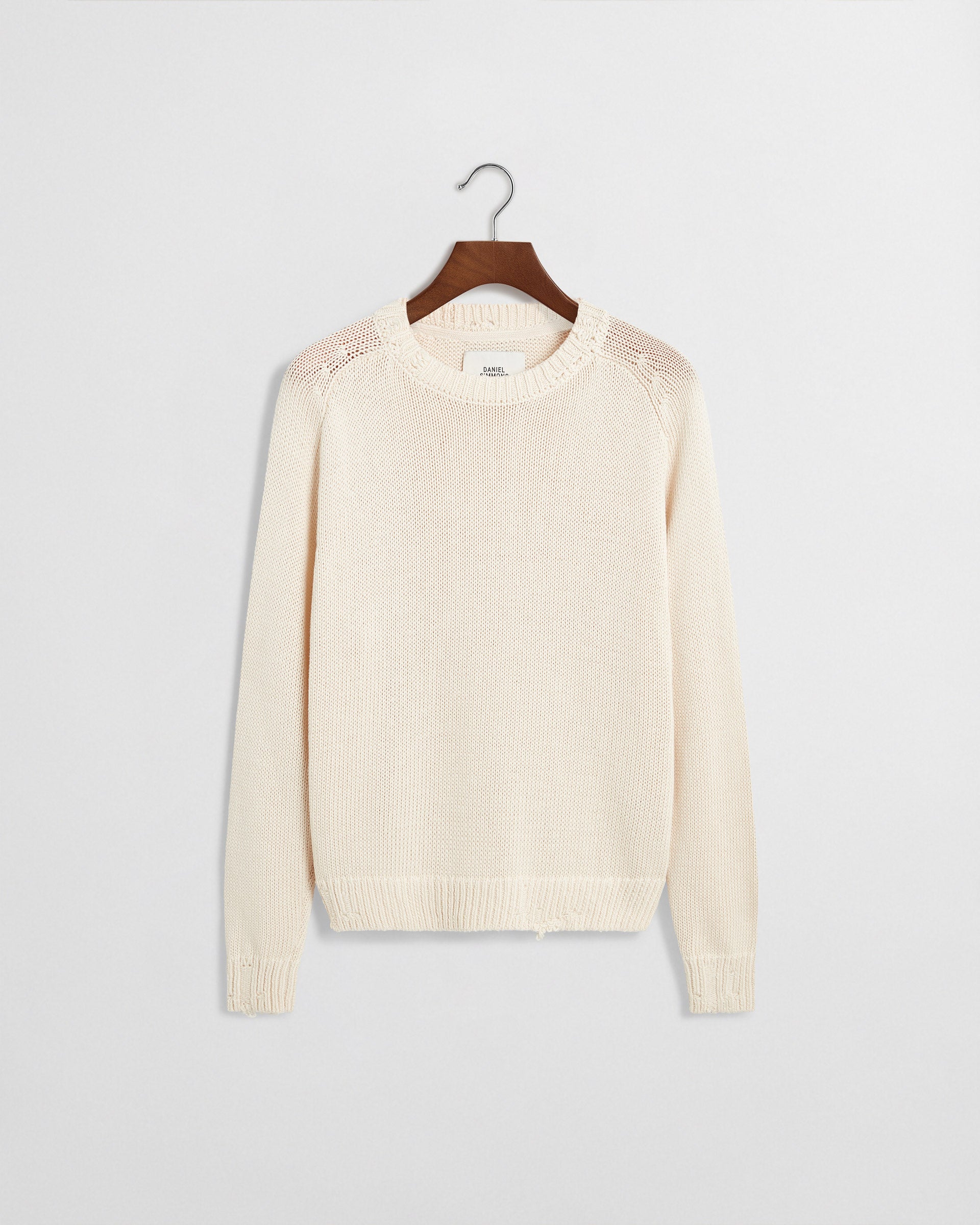 Distressed Cotton Knit Jumper - Cream