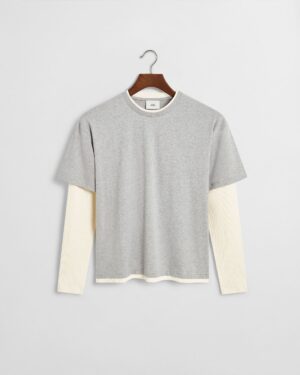 Layered Long Sleeve T-Shirt - Grey / Cream
