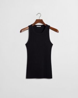 Embroidered Fitted Ribbed Vest - Black