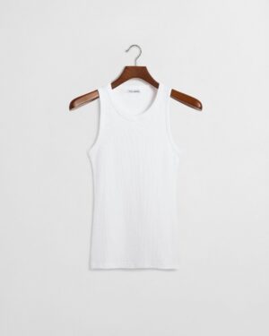 Embroidered Fitted Ribbed Vest - White