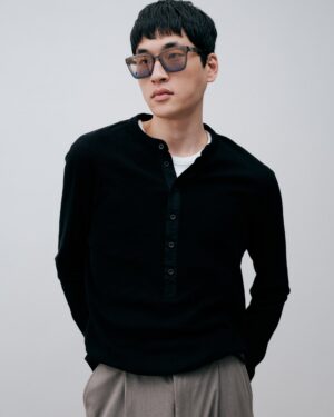 Alternative view of Long Button Henley - Black