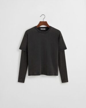 Layered Long Sleeve T-Shirt - Washed Grey