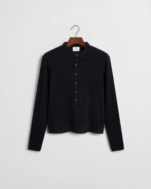 Long Button Henley - Black