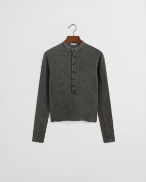Long Button Henley - Washed Grey