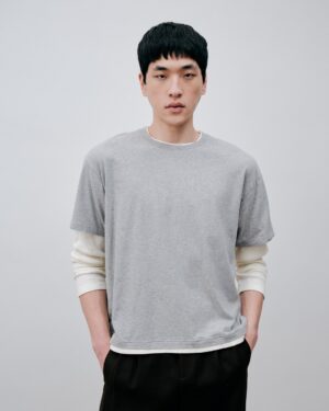 Alternative view of Layered Long Sleeve T-Shirt - Grey / Cream